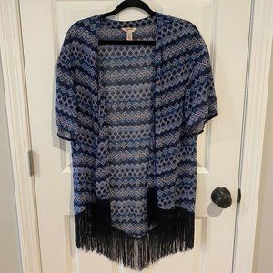 Arizona‎ Jean Navy Open Front Fringe Kimono Duster - Size Medium
